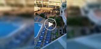 Борьба за лучшие места у бассейна