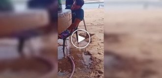 Необычный способ разбудить друга на отдыхе