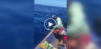 Hand fishing in the ocean
