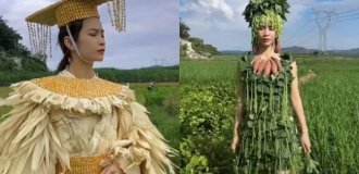 Китаянка создает платья из арахиса и кукурузы (3 фото + 1 видео)