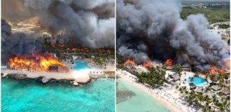 В Доминикане дотла сгорел культовый отель, 1700 туристов спасались бегством на пляж (2 фото + 2 видео)