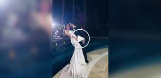 Groom deliberately dropped his bride into the pool