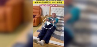 92-летняя бабушка из Китая ежедневно делает 200 отжиманий и 100 приседаний