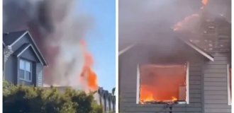 Plane crashed into a residential building in the USA, causing a fire (1 photo + 2 videos)