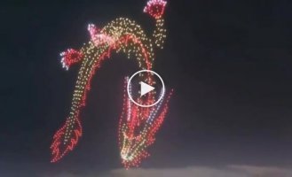 A huge dragon made of drones was launched into the sky in China