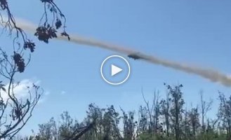 A pair of Mi-8 helicopters fire at Russian positions with unguided aircraft missiles in the Eastern direction