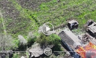 A Russian invader runs away from a kamikaze drone, which still reaches him and destroys him