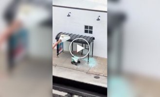 Робот-доставщик протаранил автобусную остановку