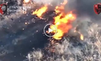 Ammunition carried by an occupier in a backpack explodes after a Ukrainian drone strike