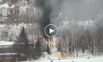 The barracks of a tank school are on fire in Kazan, Russia.