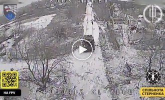 Russian tank disappears in flames after a drone attack