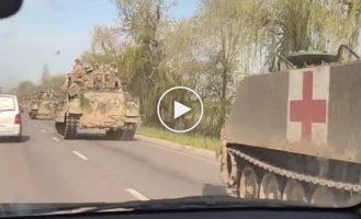 Ukrainian convoy BMP Bradley moves through Ukraine