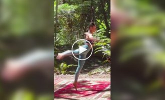 A girl hung in the air by her own hair