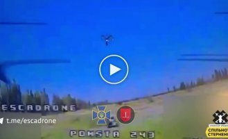 Ukrainian kamikaze FPV drone struck a Russian MT-LB "Frankenstein" equipped with an A-22 "Fire" MLRS