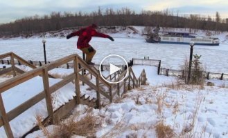 Фристайл на сноуборде в городе