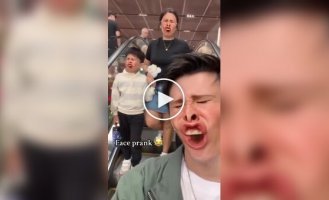 A man tries on funny filters on himself and passersby
