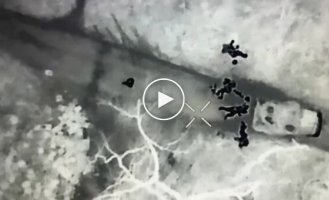 A Ukrainian drone with a thermal imager drops grenades on the Russian military in the Kremen direction