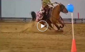 Cowboy shooting competition on horseback