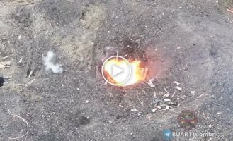 An enemy anti-tank missile launches an unauthorized missile after being hit by a Ukrainian drone