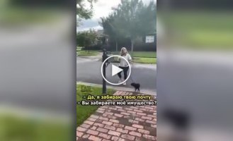 A woman steals someone else's package