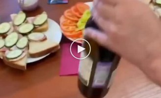 An interesting way to open a bottle of wine without a corkscrew