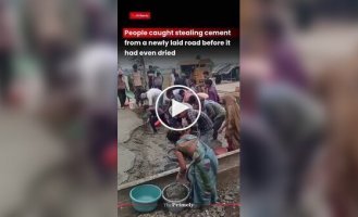 «Лютая халява»: в Индии местные пришли за свежим бетоном с ведрами и кастрюлями