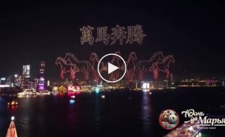 Drones over Hong Kong formed horse figures