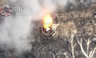 An occupier burns after being hit by a kamikaze drone near Avdeevka