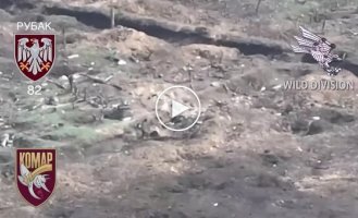 The occupier picks up a Ukrainian kamikaze drone, after which detonation immediately occurs