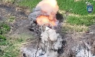 Pieces of the occupier are flying in the air after being hit by a drone