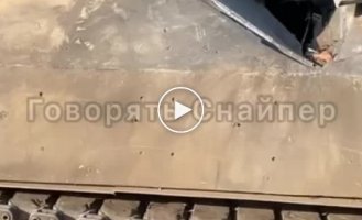 Ukrainian BMP Bradley after a direct hit by a Russian T-72 tank