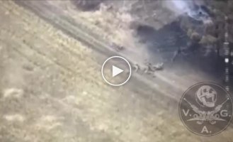 Arrival of a Ukrainian kamikaze drone on a group of Russian military in the Zaporozhye direction