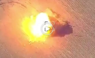 A Ukrainian kamikaze drone destroys a Russian Buk air defense system, presumably in the Kursk region