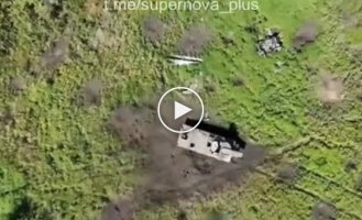 A powerful explosion after a Ukrainian bomber drone hit an abandoned Russian army car