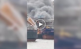 In Rostov, Russia, a grain terminal in the port is on fire