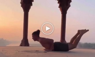 Cool yoga class in nature