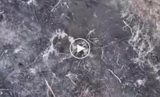 A Ukrainian drone drops FOGs on a group of Russian military personnel in the Donetsk region