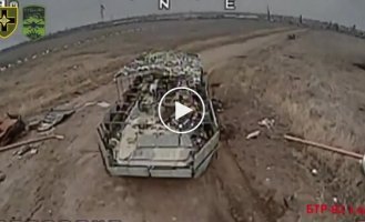 A kamikaze drone hits an enemy BTR-82A in the Bakhmut direction