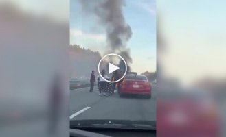 Motorcyclist caught fire after an accident