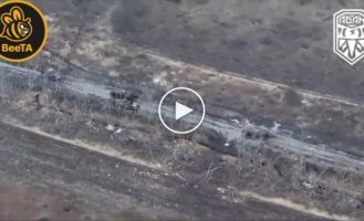 Arrival of a Ukrainian kamikaze drone on a Russian BMP-3 with armored infantry in the Lugansk region