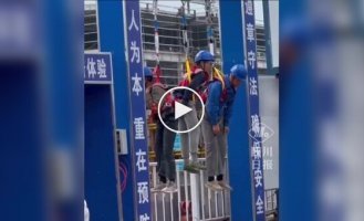 Chinese construction workers were hung as punishment for violating safety regulations during high-altitude work