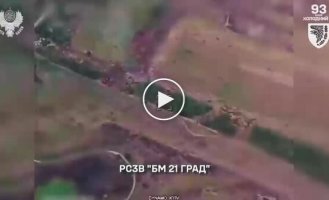 As a result of the destruction of the Russian BM-21 Grad MLRS, a huge fire mushroom rose into the sky