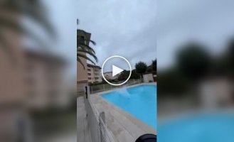 Risky business Jumping into a pool from the roof