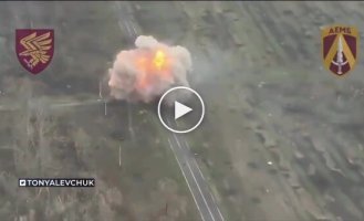 An enemy armored vehicle takes off after hitting a land mine in the Kursk region