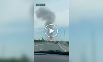 A powerful explosion at a gas storage facility in the suburbs of Saratov__ fire and smoke visible several kilometers away