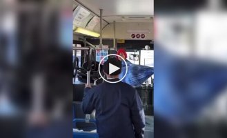 Американец подвесил гамак в автобусе