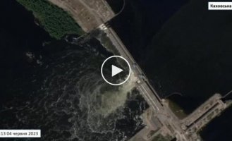 Satellite images of the Kakhovskaya hydroelectric power station after the destruction