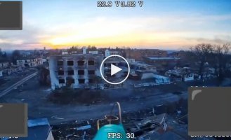 The operator of an enemy drone films the Russian city of Sudzha destroyed by the Russian army