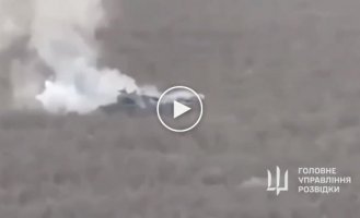 A smoking tank in a field and then a great explosion