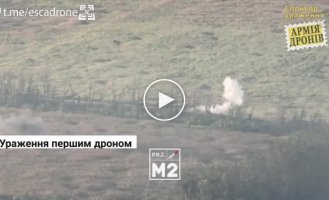 Two drones under the control of M2 group pilots noticed how one of the occupiers’ armored vehicles was being dragged somewhere else